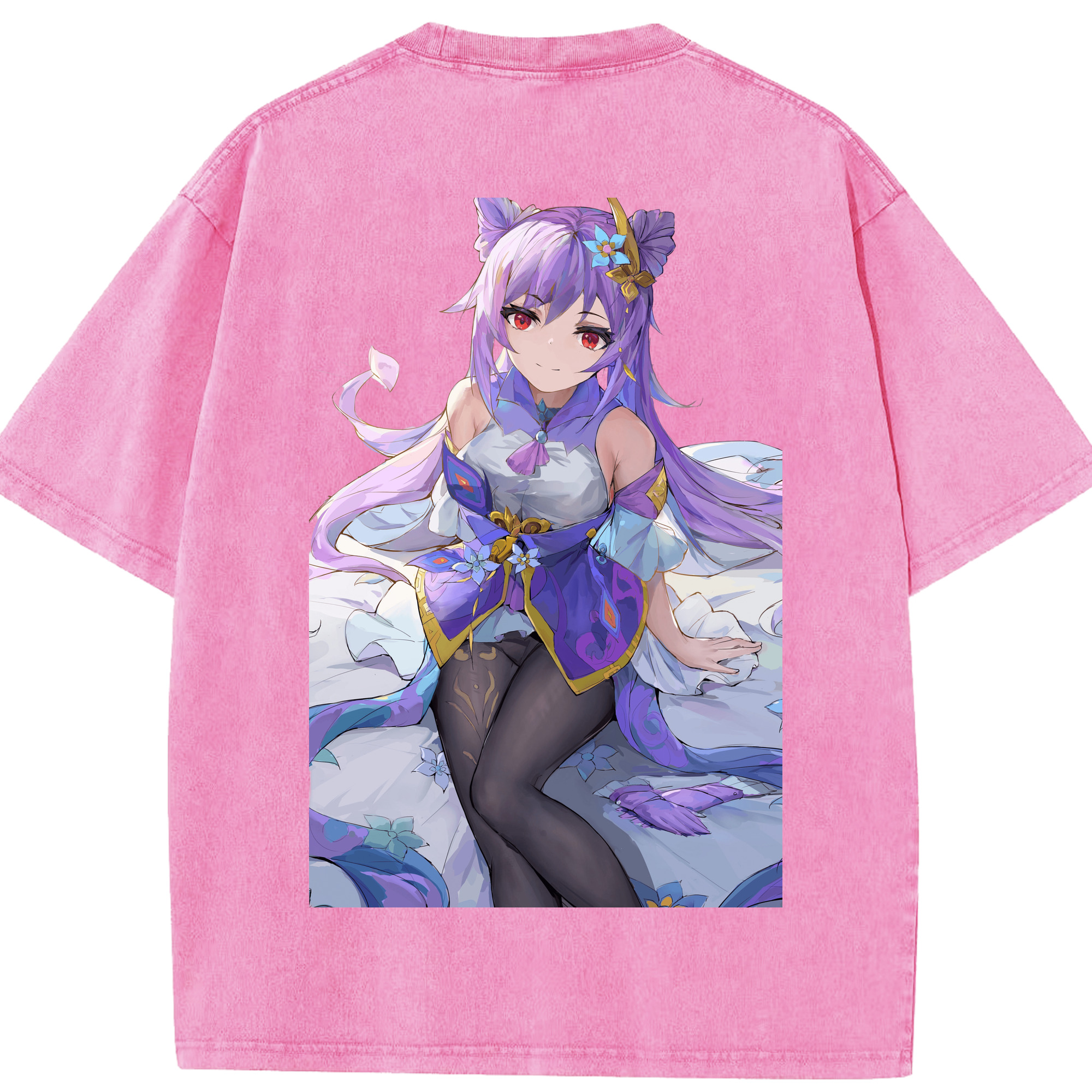げんし神 刻晴 こくせい genshin Kokusei 綿100% ヴィンテージ風 半袖Tシャツ（背面プリント）